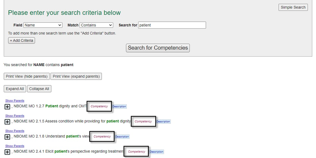 competency search results