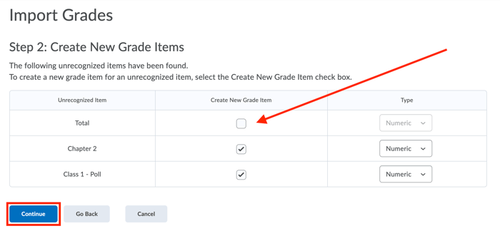 create new grade item