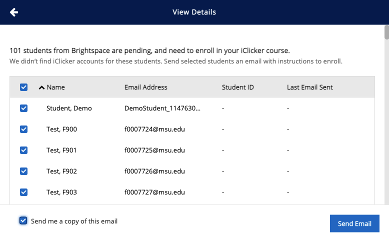 iClicker option to send email to all students found in your course that do not yet have an iClicker