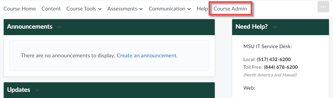 Navbar showing Course Admin tab