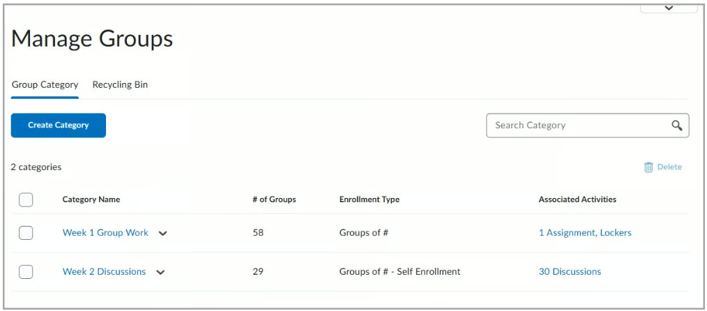 New Manage Groups - Category