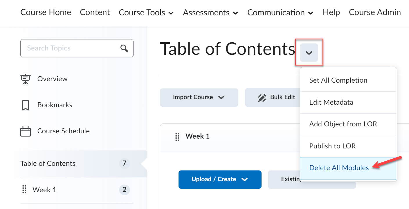 TOC Delete All Modules