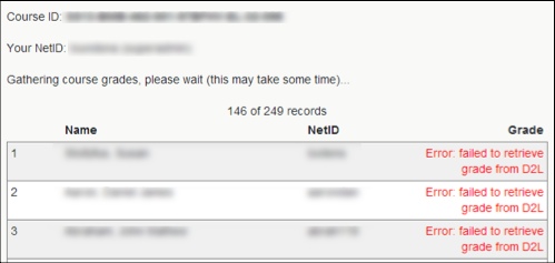 image showing error message that reads error failed to retrieve grade from D2L