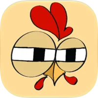 Logo for the Cracked! the Game app featuring a stylized cartoon chicken face with narrowed eyes, a red comb on top of its head, and a yellow beak. The chicken is centered within a rounded square icon with a light tan background.