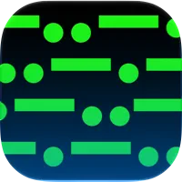 Logo for the MorseMode app featuring bright green dots and horizontal dashes arranged in a Morse code-like pattern on a dark blue background. The design appears within a rounded square app icon and resembles a stylized digital communication signal.