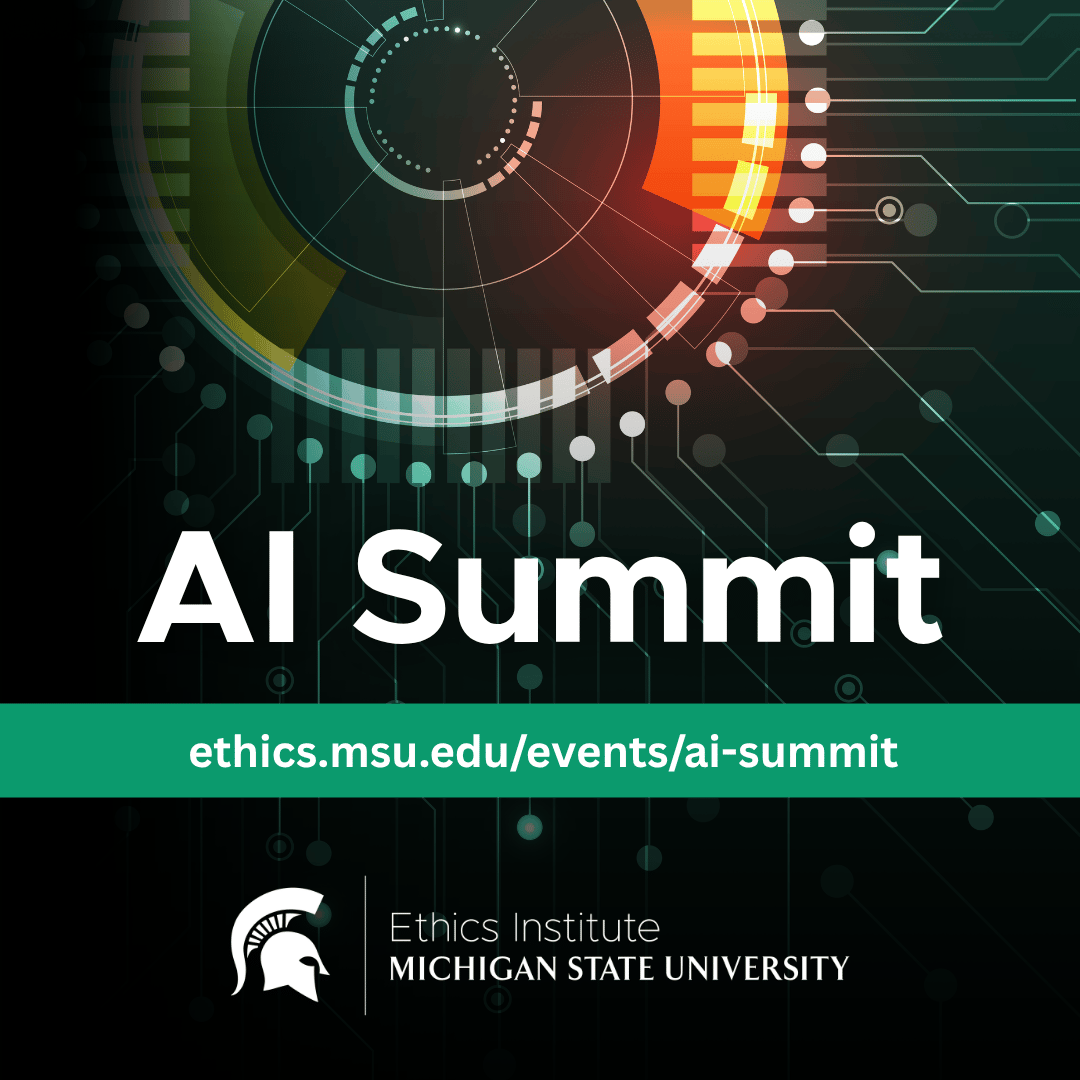 AI Summit graphic with a technological background.