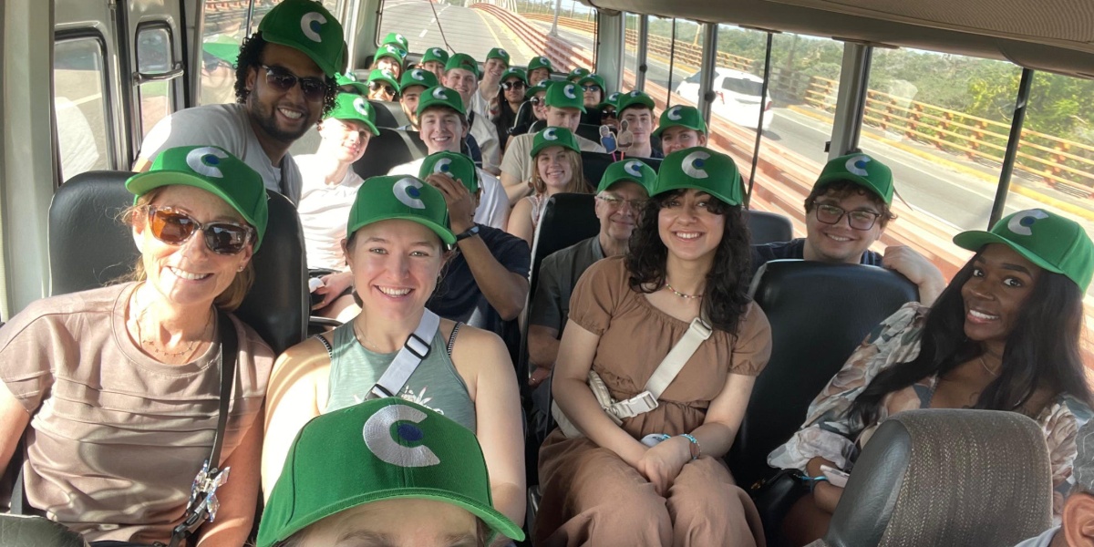 MSU medical students and faculty on a bus
