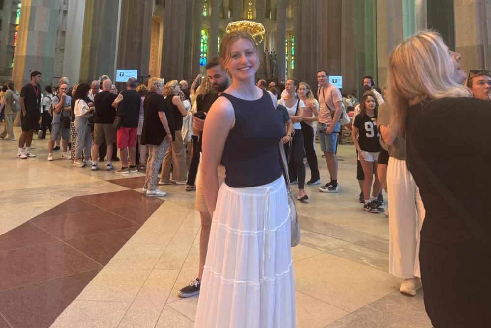 MSU Human Biology and pre-med student Monika Torkos at the Sagrada Familia Cathedral in Barcelona, Spain.