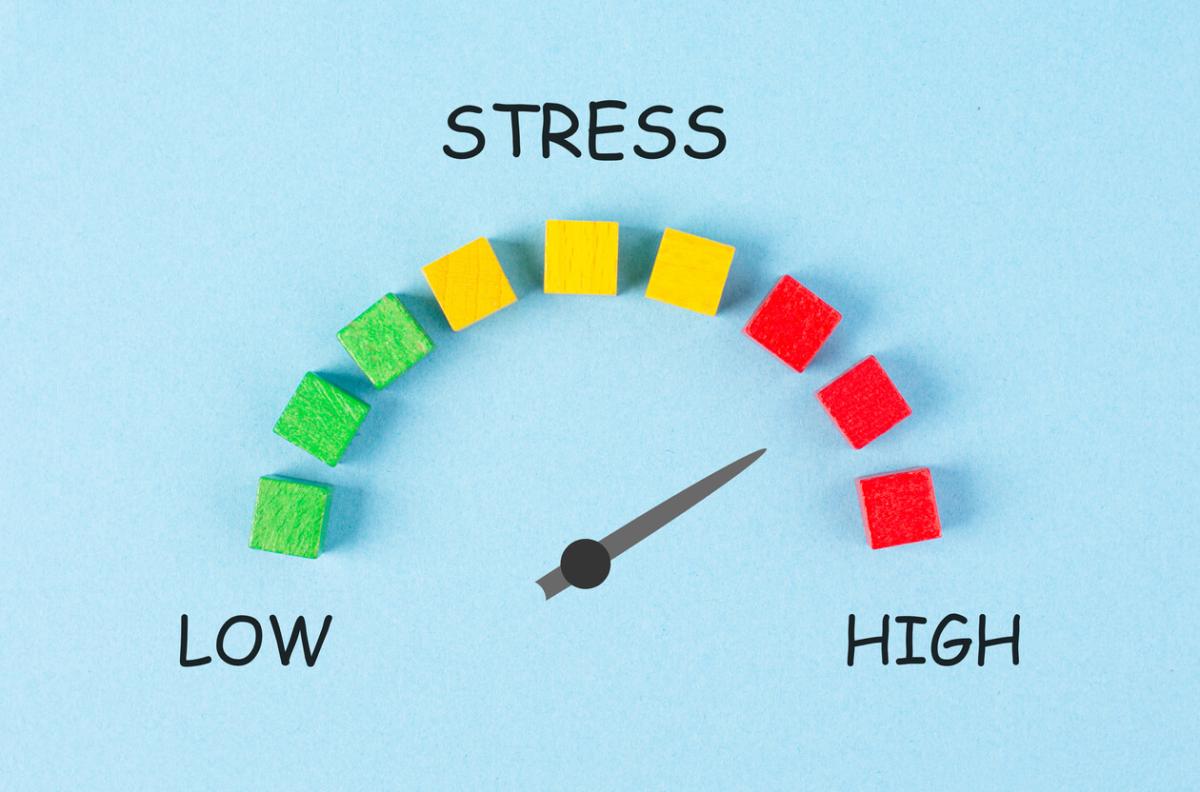 A "stress" meter with a green color on the left and red on the right. The dial is set to the far right.