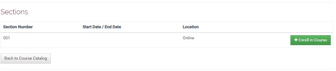 The lower portion of the training hub, showing a section of the course and a green "+Enroll in Course" button on the righthand side.