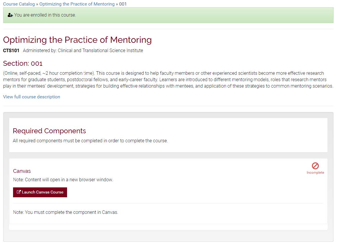 A screenshot showing the section and a "Launch Canvas Course" located on the bottom left.