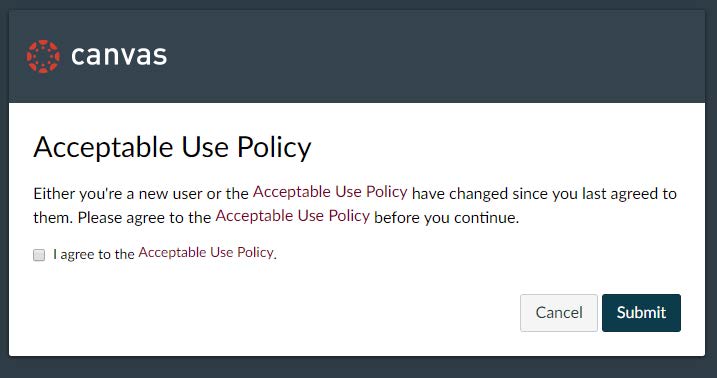 A screenshot of the Acceptable Use Policy and a checkbox stating that you agree.