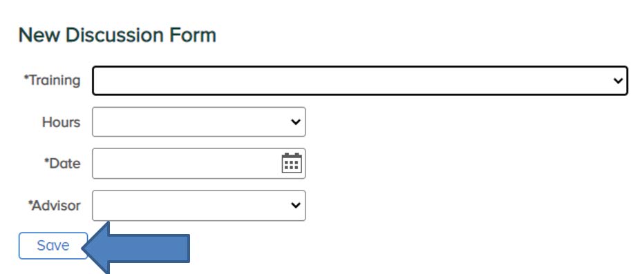 The New Discussion Form, showing the save button at the bottom.