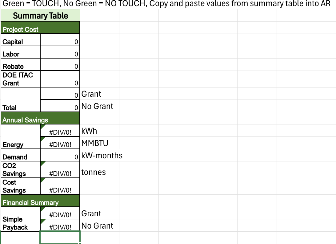 Automatic Calculation Summary Table