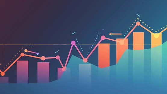 An illustration of a spline chart, line graph and bar chart overlaid on a blue gradient background.