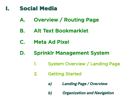 An early version of the navigation outline for what would become the Experience Studio website