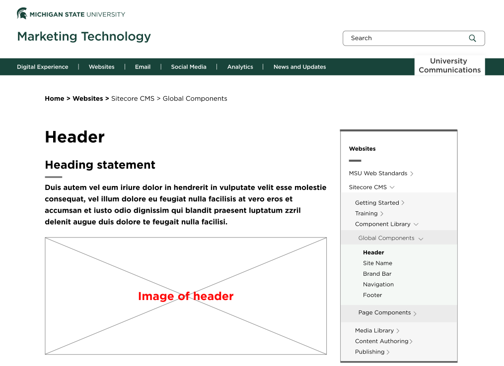 An early version of a page wireframe for what would become the Experience Studio website