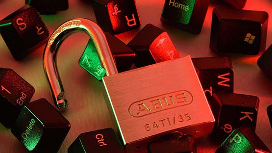 Padlock surrounded by keyboard keys