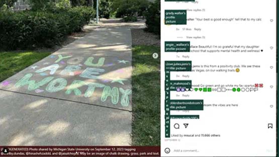 Screenshot of an Instagram image with the alt text revealed in white text with dark green highlights.