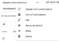 The options menu on a saved search.