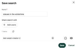 The Save search panel is used to name and share the saved search.