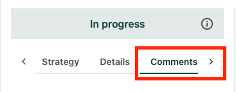 The comments tab is outlined in a red box, next to tabs for Strategy and Details