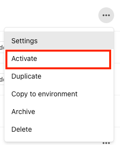 The Activate option on the actions menu is outlined in red