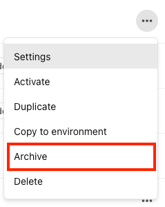 The archive option is outlined in red on the actions menu.