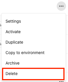 The Delete option on the actions menu is outlined in red