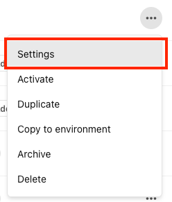 The Settings option on the actions menu is outlined in red