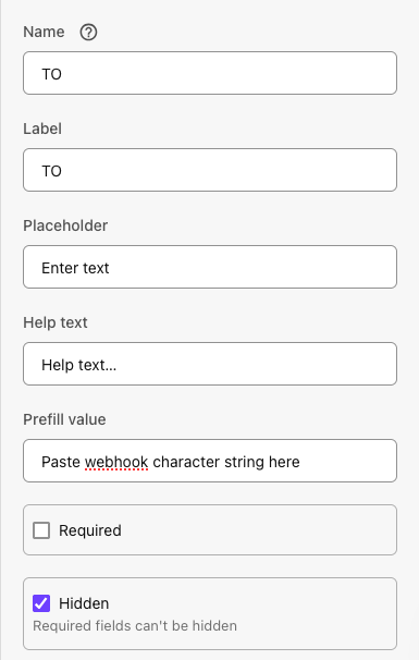 A short text field has been set up to include webhook settings, as outlined in the text on this page.