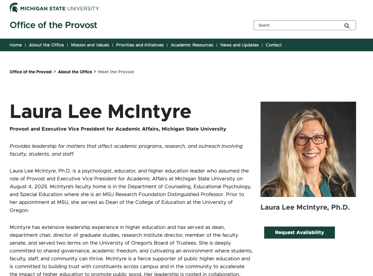 A screenshot of an Aside component with the CTA button used to request an appointment with the faculty member.
