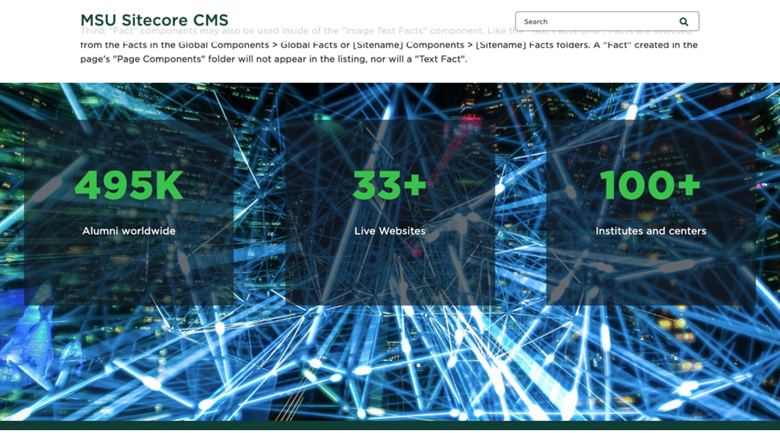 An image of blue and white laser lines serves as the backdrop for three semi-translucent black boxes containing bright green and white text.