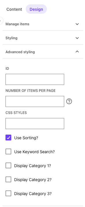 Checkbox to enable column sorting