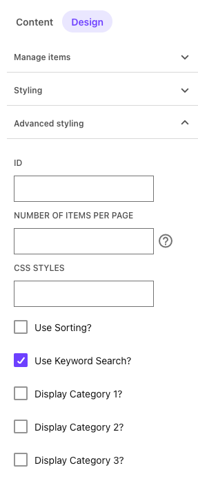 Checkbox to enable search in a table