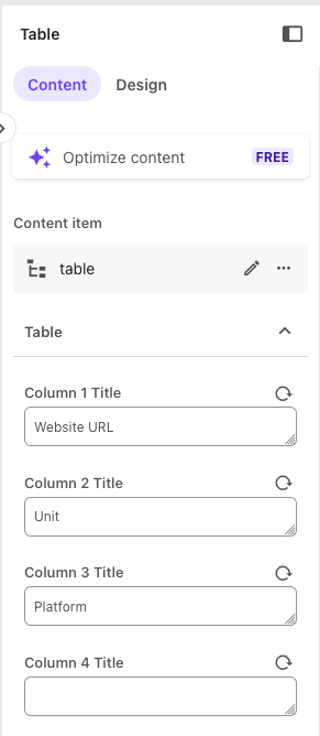 Fields to add column titles