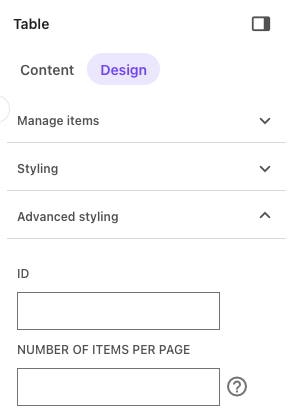 Fields to control table pagination