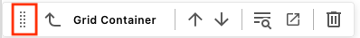 Screenshot showing the Grid Container component menu bar with the icon on the left outlined