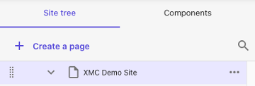 Screenshot showing a page selected in a site tree in Pages