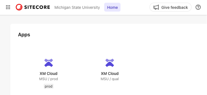 A screenshot of the menu of apps available in Sitecore XM Cloud.
