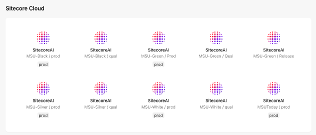 A screenshot of available environments in Sitecore's launchpad.