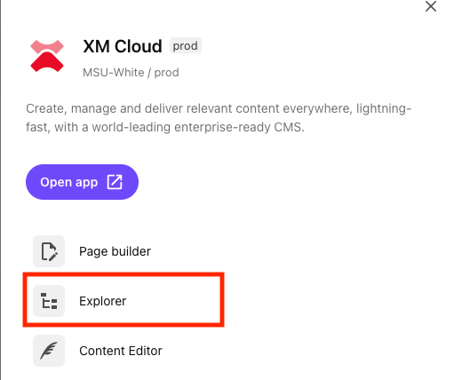 Explorer is outlined on the MSU-White/prod tools panel
