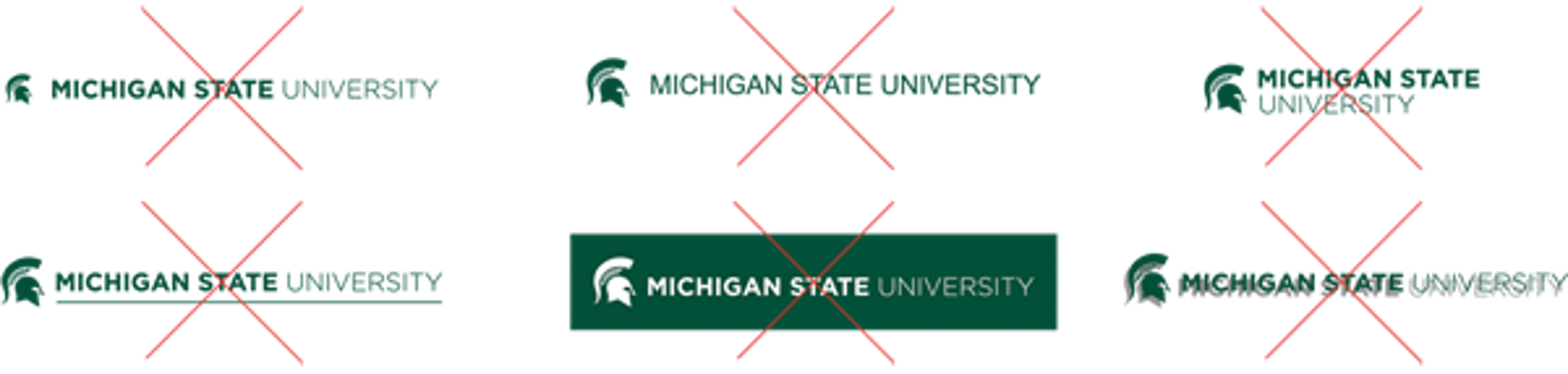 Unacceptable variations of the MSU masthead.