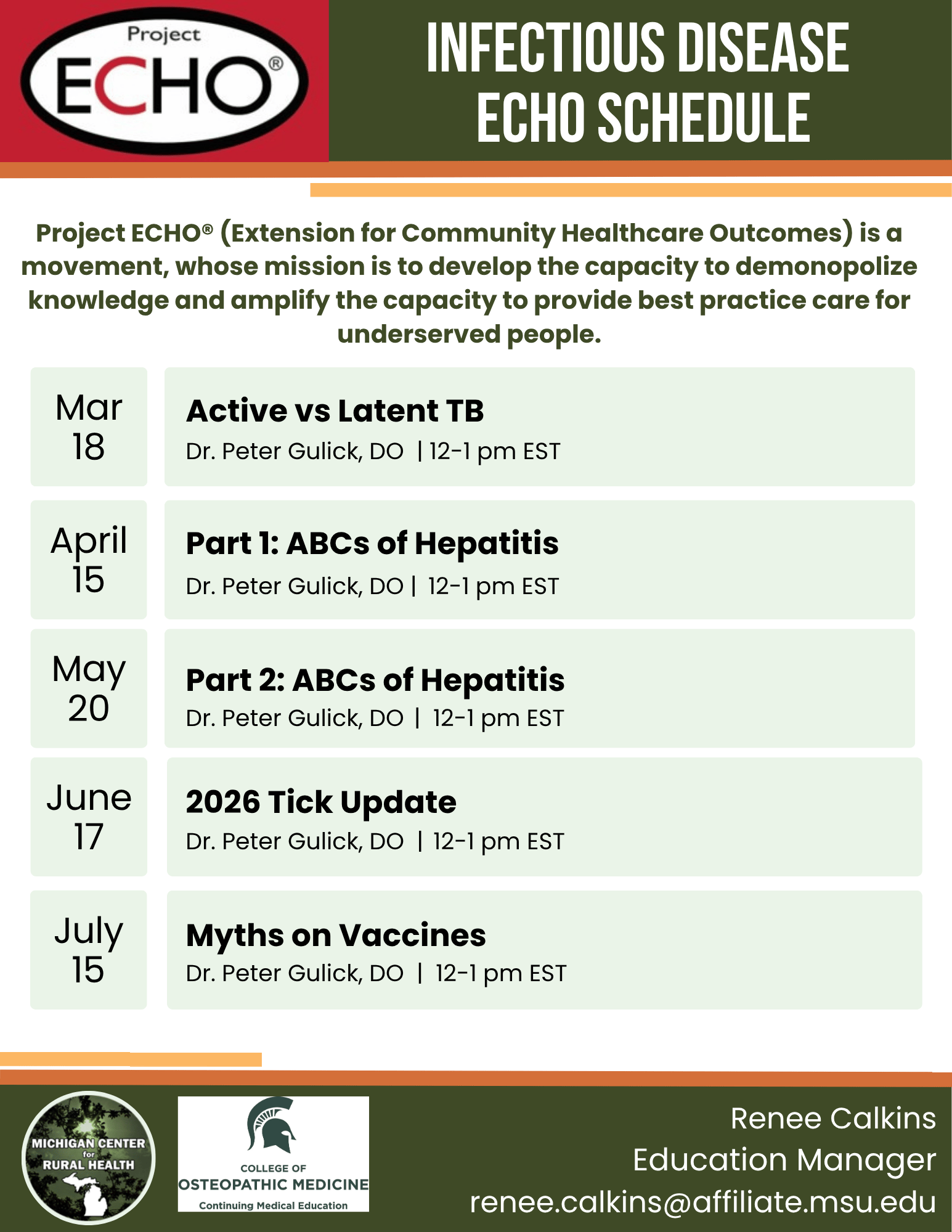 2026 infectious Disease ECHO Schedule 