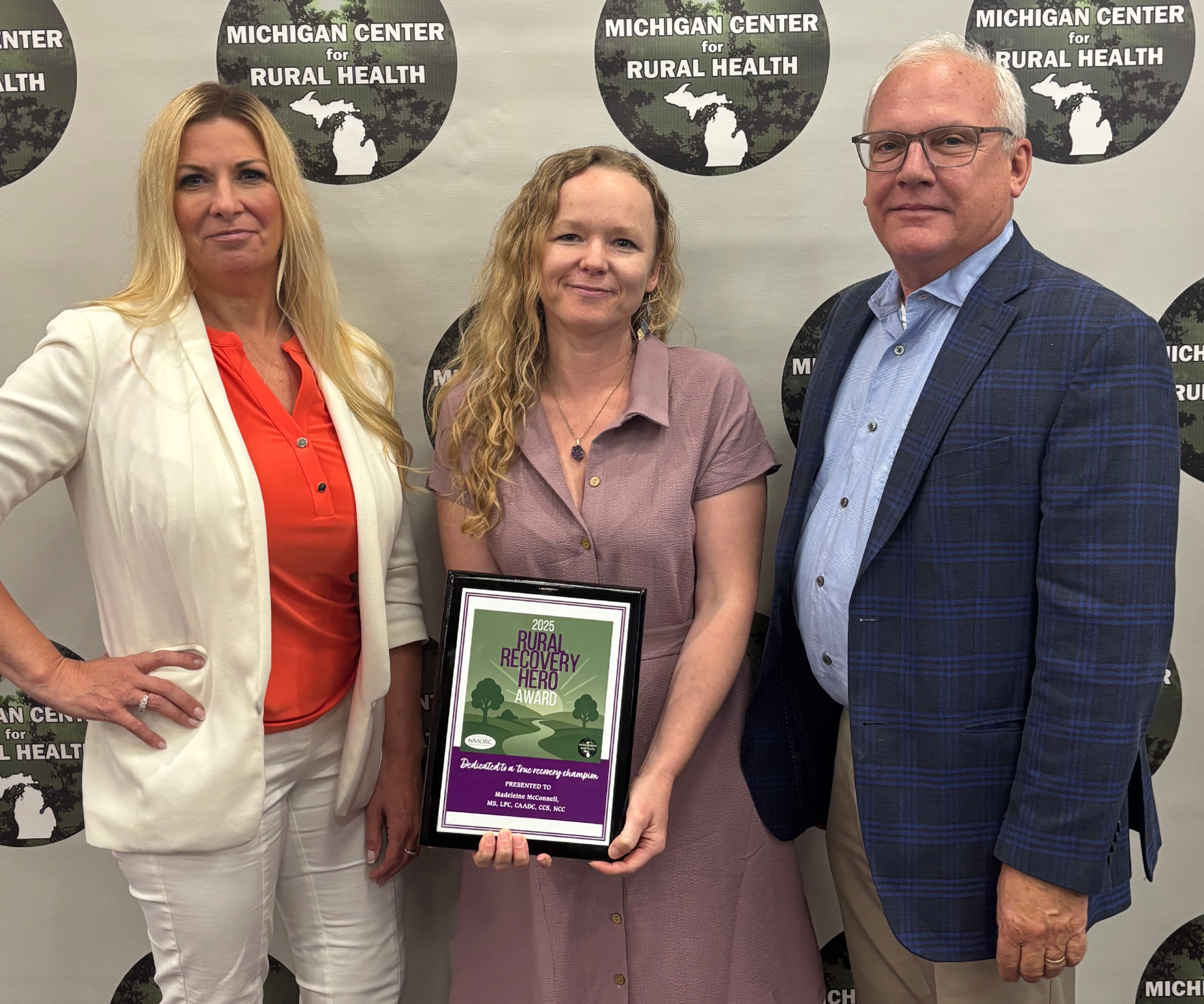 2025 Rural Recovery Hero Awardee Madeleine McConnell pictured with Joyce Fetrow and John Barnas