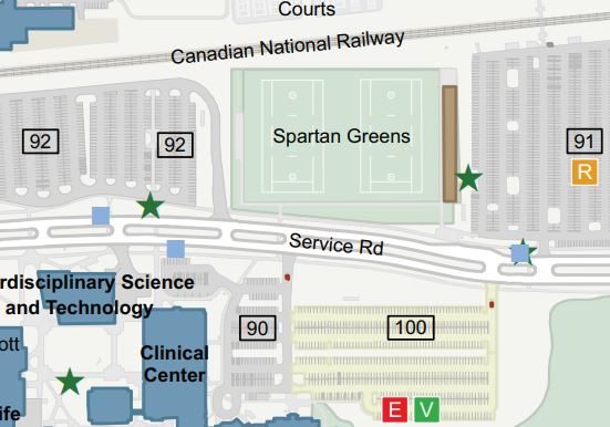 Map of Spartan Greens and surrounding parking lots