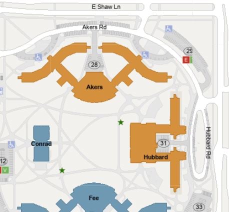 Akers and Hubbard residential hall map