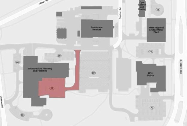 Campus map identifying lot 59