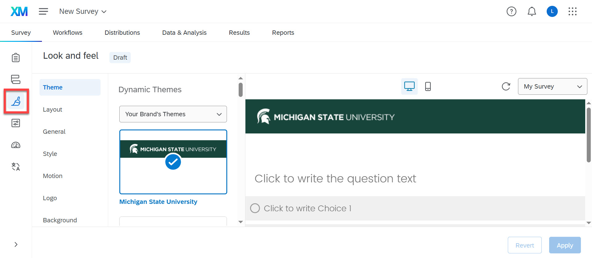 Qualtrics “Look and feel” settings page