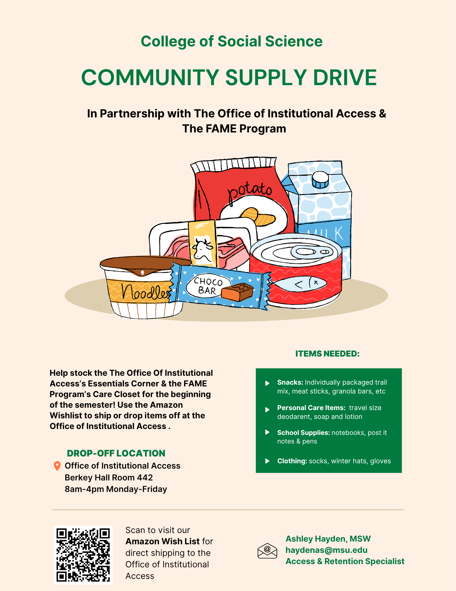 Fall 2026 Essentials Corner Supply Drive Flyer 8-2026